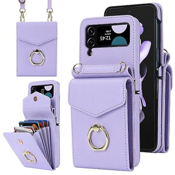 Til Samsung Galaxy Z Flip4 Litchi Texture Rfid Kortslot Mobiltelefon Etui Med Ringholder Purple