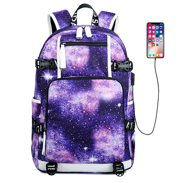 Ryggsäck Pojkar Mellanstadiet Skolväska Tryckt Vattenavvisande Datorväska Utomhus Vandringsryggsäck starry sky purple