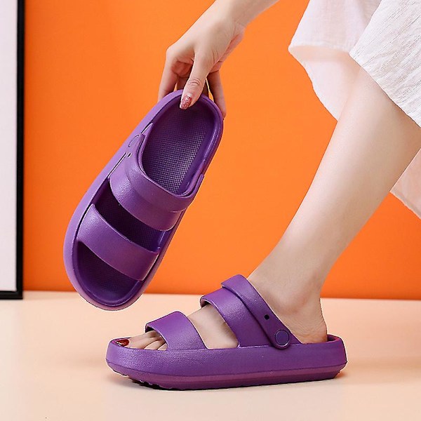 4CM Tykke Sålede Sommersandaler Slippere For Kvinner Myk EVA Strand Sklisikre Sandaler Purple 38 39