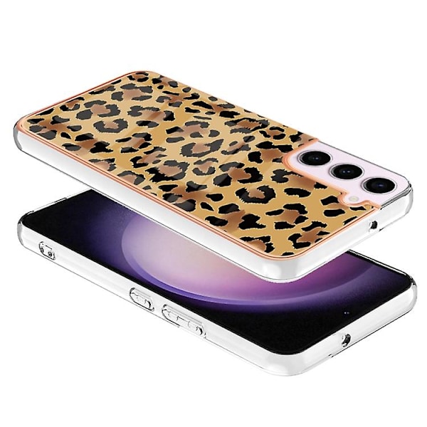 För Samsung Galaxy S23 5g Galvanisering Marmor Dubbelsidig Imd Mobiltelefonfodral Leopard Print