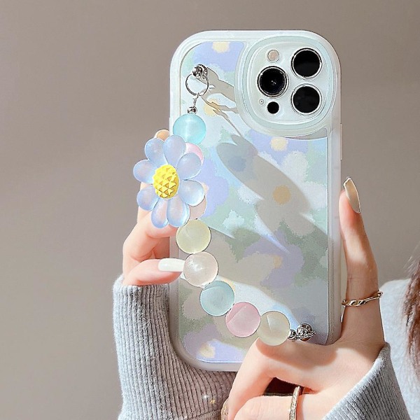 Blomstermønster Dekoreret Tpu Anti-scratch Cover Case Til Iphone 13 Pro Max, Med Perlekæde