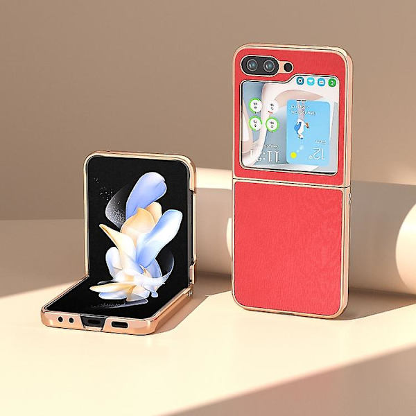 Samsung Galaxy Z Flip5:lle Nano-pinnoitettu puukuvioinen PU-matkapuhelinkotelo Red