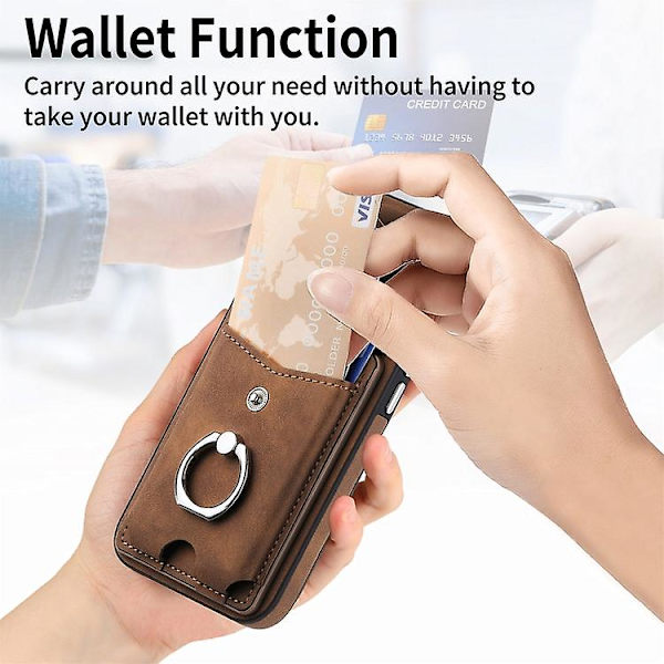 For Samsung Galaxy S23 Ultra 5g Galvanisering Skinn-følelse Lær Ring Kortlomme Mobiltelefon Deksel Brown