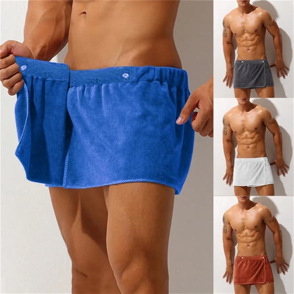 Herre shorts badekåpe sovebukse mikrofiber pyjamas nattøy korte håndklebukse sidesplit badekåsebukse skjørt myk -GSL 6.14 grey 70cmx140cm