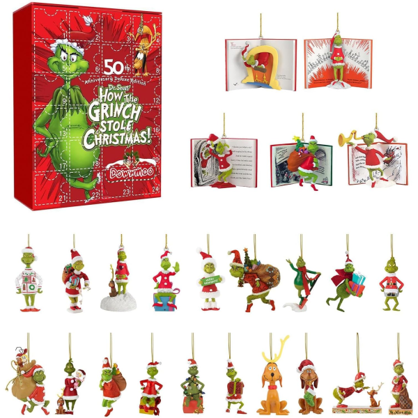 Christmas Grin-ch Ornament Advent Calendar 2023, Christmas Countdown Calendar för barn Vuxna A