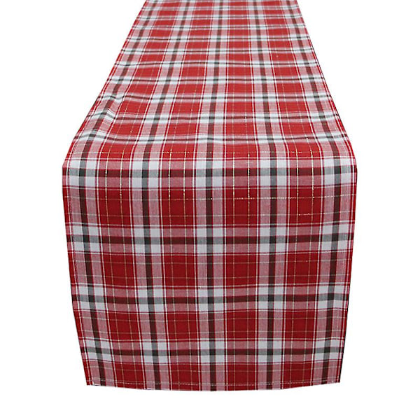 Husholdningslinned Rød Ternet Bordløber - 100% Ren Linned 32x183cm