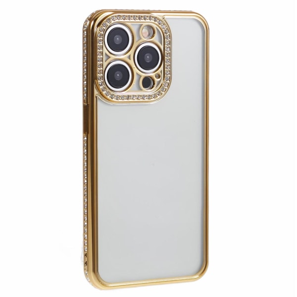 Skal till iPhone 13 Pro Max med strasslinsram i mjuk TPU Gold