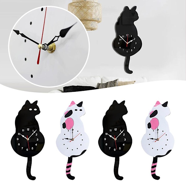 Wagging Tail Cat Wall Clock Pendulum Quartz Clocks Acrylic Wall Clock For Office Home Bedroom Decor Gift