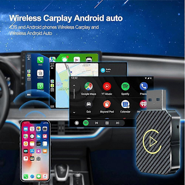 2-i-1 Trådlös CarPlay-adapter Android Auto Trådlös Adapter Smart Mini Box USB-dongel Plug and Play WiFi Snabbanslutning Q1M 银色