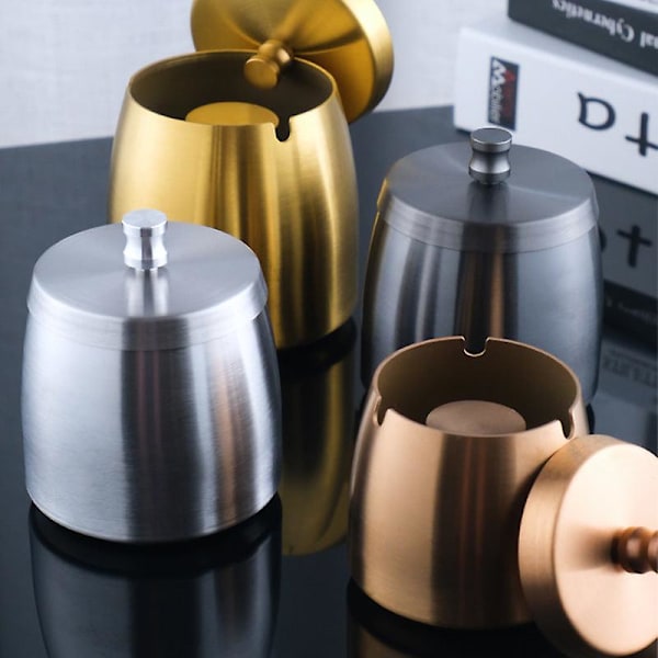 Tuhkakuppi lahja ruostumaton teräs suuri pyöreä hotelli kotitalous kulta kansi korkeus ruostumaton teräs tuhkakuppi Stainless steel natural color Small size
