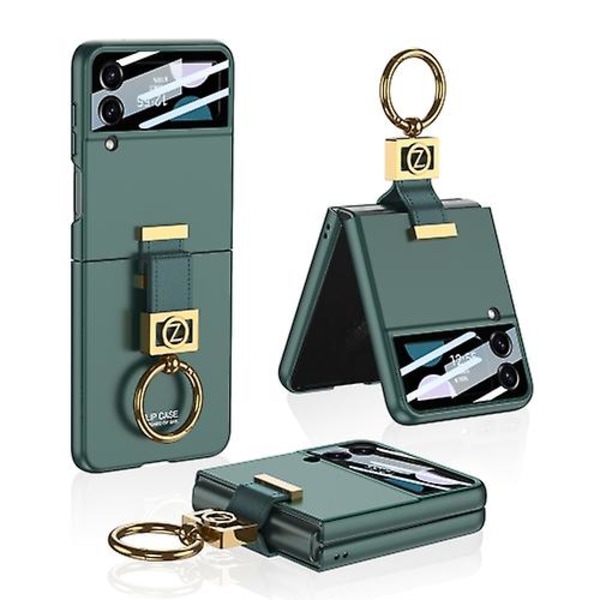 For Samsung Galaxy Z Flip4 5g Gkk Integrert Ultra-tynn Mobiltelefondeksel Med Z Ring Holder Green