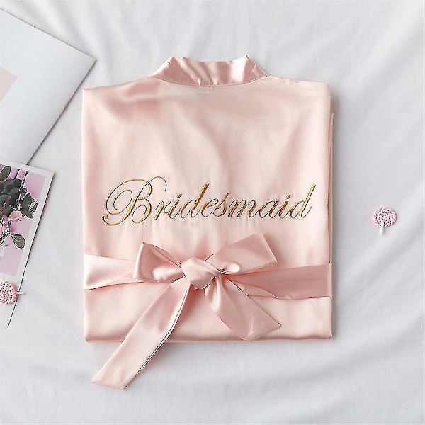 Naisten morsiusneito-aamutakit Lyhyt Kimono-aamutakki Morsiusneito-aamutakit Hääjuhliin- L Pink