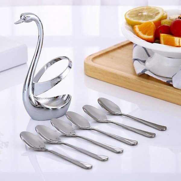 Rustfrit Svaneformet Bestikholder i Rustfrit Stål 1 Holder 3pcs Fork 3pcs Spoon