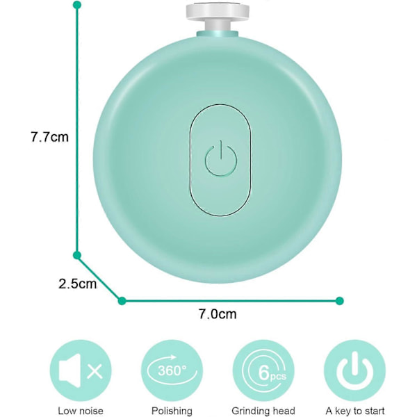 Elektrisk Baby Nagelfil, Batteridriven Baby Elektrisk Nagelklippar Set med 6 Sliphuvuden för Nyfödda, Spädbarn, Barn (Grön