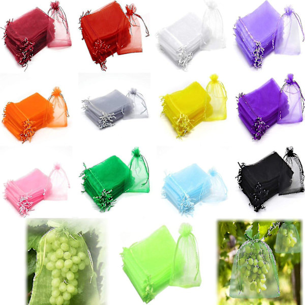 100 st buntskydds påse 30x20cm/15x20cm/10x15cm druvfrukt organza påse med dragsko ger totalt skydd black 15x20cm