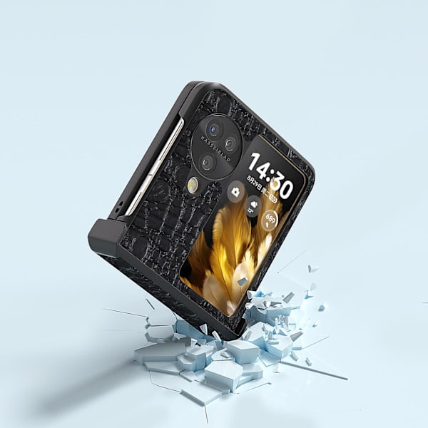 Abeel Etui til Oppo Find N3 Flip 5g, ægte ko læderbelagt pc-cover med hængselbeskyttelse Black