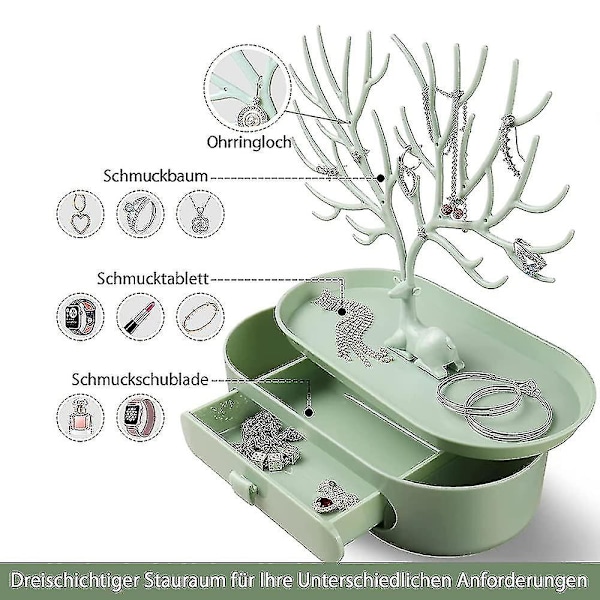 Hjortehorn Smykkesta, Halskjede Oppbevaring, Smykkeholder Med Skuffer, Ørepynt Holder, Armbånd Stativ, Smykke Tre Green