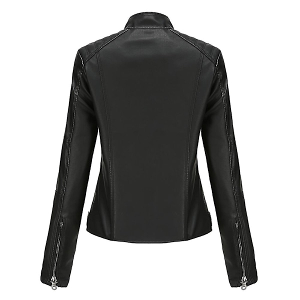 Yynuda Kvinders Slim Fit Casual All-match Motorcykel Kort Lynlås Læderjakke Black S