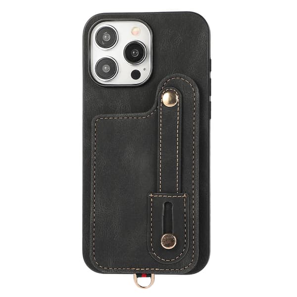 Fodral för Iphone 14 Pro Max med stativ och kortfack i TPU+läder Black