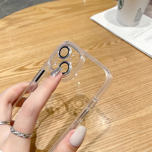Iphone 14 -kotelo läpinäkyvä Tpu+pc putoamisenesto puhelimen suojus linssitarralla White