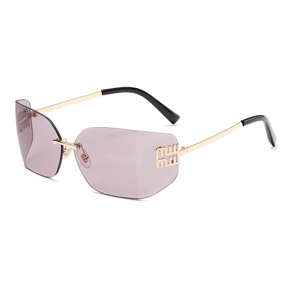 2024 nye buede linser rammeløse trimmede high-end luksus solbriller for kvinner Translucent purple film