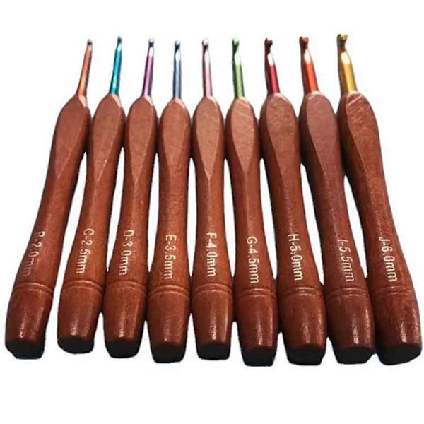 Trästickor Set, 9-Delar Bambu Stickor Set, Flerfärgade Aluminium Stickor för Virkning