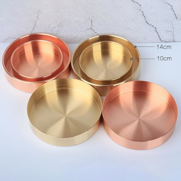 Bärbar nordisk retro rund metallbricka förvaringsställ diaplay mögel hushållsverktyg Purple Copper 14cm
