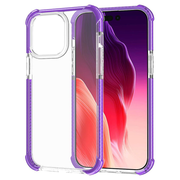 Fodral til iPhone 15 Pro Max, fire hjørner, stødsikkert, TPU + akryl, gennemsigtigt cover Purple