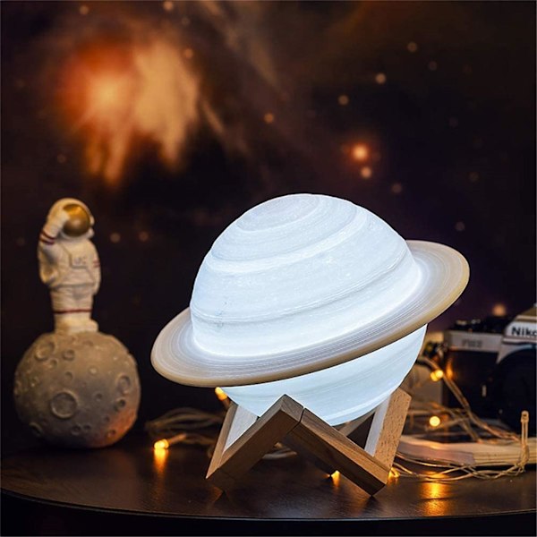 Farverig LED 3D Print Saturn Lampe Saturn Natlampe Lampe Med Stativ/Fjernbetjening
