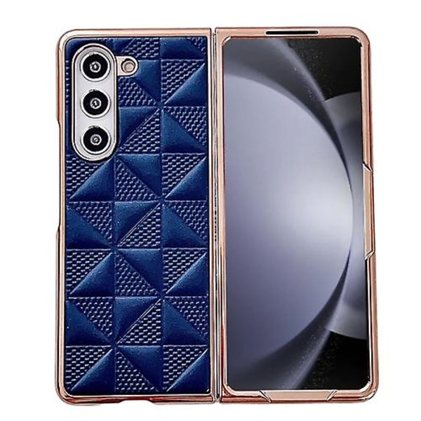 For Samsung Galaxy Z Fold5 5g Plating Plaid Pu All-inclusive Shockproof Mobile Phone Case Blue