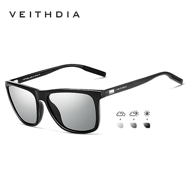 VEITHDIA Märke Solglasögon Unisex Retro Aluminium+TR90 Solglasögon Polariserad Linsen Vintage Glasögon Solglasögon För Män/Kvinnor 6108 photochromic gray