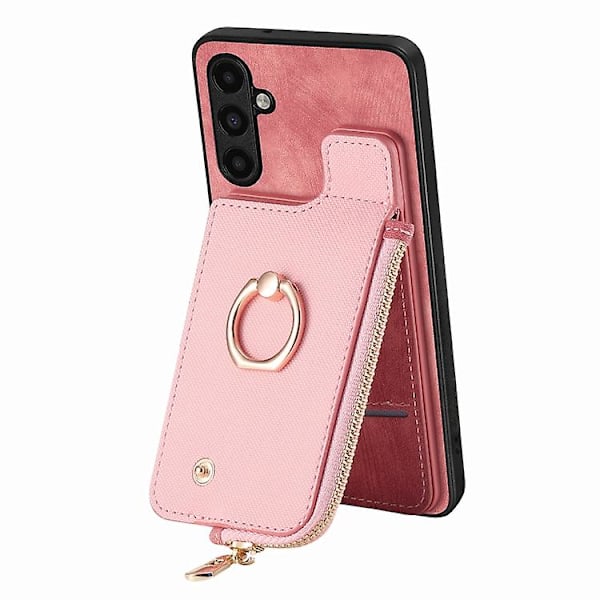 For Samsung Galaxy A82 5g Cross Leather Ring Vertical Zipper Wallet Back Mobile Phone Case Pink