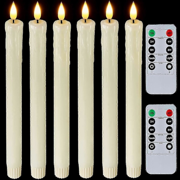 Ægte Voks LED Flammeløse Spidse Lys Med Fjernbetjening Timer, 9,6 Tommer Elfenbensfarvede Lysestager, Drypfri Batteridrevet 3D Flimrende Flamme Til Pejs Xm