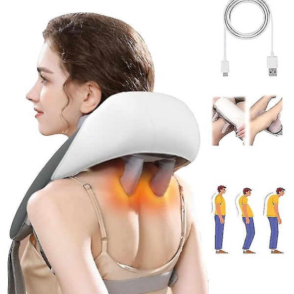 Massageapparater til nakke og skulder med varme, nakke- og rygmassageapparat White