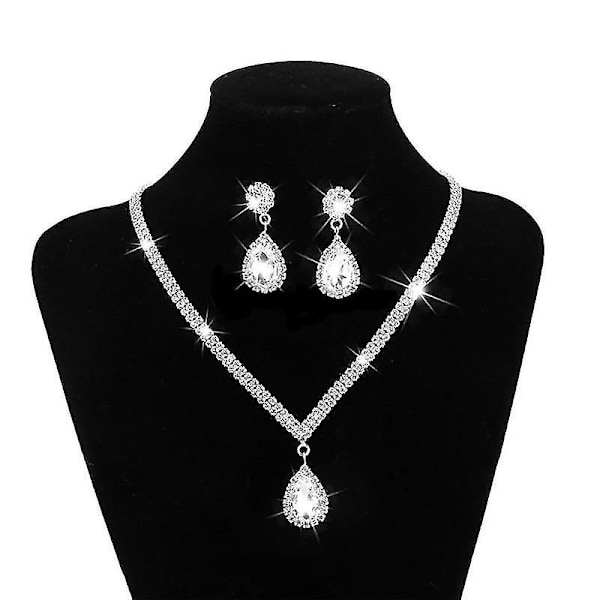 Smyckeset med strass, långt hänge, helt kristall, silverpläterat halsband, örhängen, elegant K
