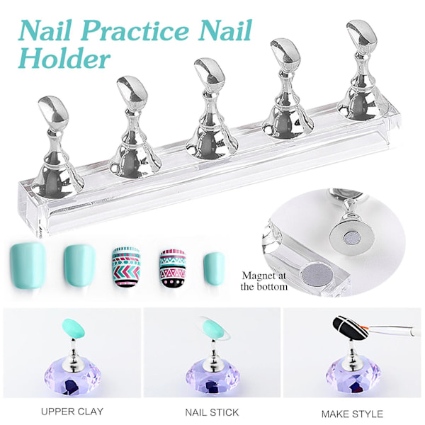 Sraith Cram Ingne Akryl Nagelförlängningsställ Nagelförlängningshållare Magnetisk Nagelövningsställ Fingernagel C