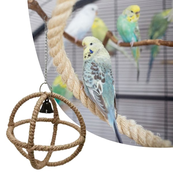 Papegøje sy legetøj med sprød klokke krog kæde håndlavet hamp reb nymfe conure parakit fugle hænge L