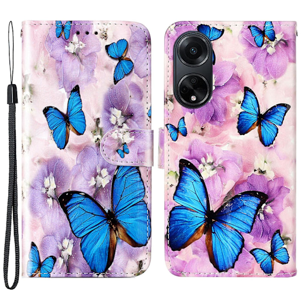 För Oppo A98 5g Fodral Pu Läder+tpu Plånbok Mönster Tryckt Mobiltelefon Skal Purple Flower Butterfly