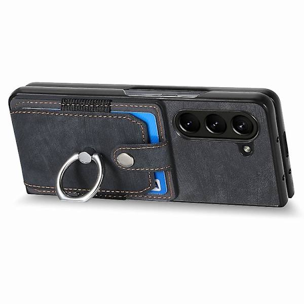 Samsung Galaxy Z Fold5 5g -retro nahkatuntuman rengas monikorttilompakko matkapuhelinkotelo Black