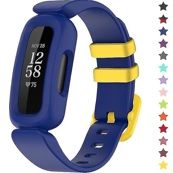 Treingi-armbånd for Fitbit Ace 3, vanntett silikonarmbånd for barn, tilbehør til sportsklokke, erstatningsreim for Fitbit Ace 3, for gutter og jenter Blue Yellow Fastener