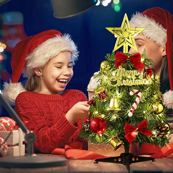 12 tum mini bordsjulgran, konstgjort julgran, med LED-ljusslinga och julhusdekorationer