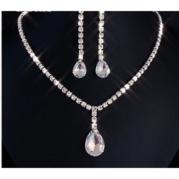 Jewelry sets rhinestone long pendant full crystal silver plated necklace earrings elegant