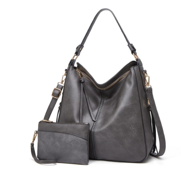 Stor läderväska för kvinnor Gray with small bag