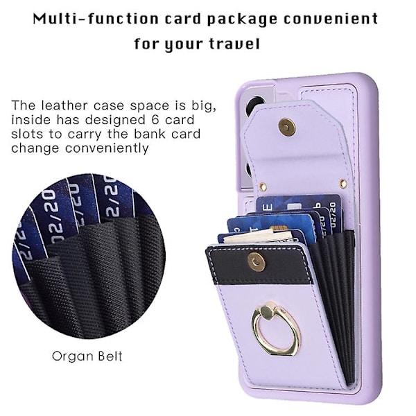 For Samsung Galaxy S22+ 5g Bf29 Organ Card Bag Ring Holder Mobiltelefon Deksel Purple