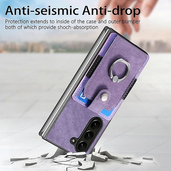 För Samsung Galaxy Z Fold5 5g Retro Skin-feel Ring Multi-kort Plånbok Mobiltelefonfodral Purple