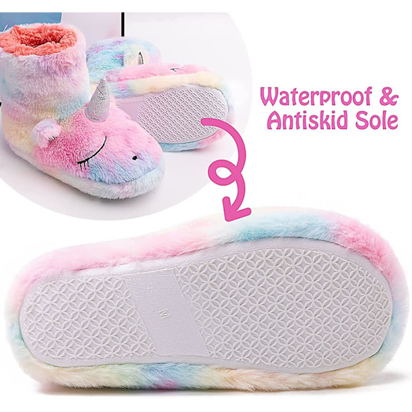 Sateenkaariyksiönten tossut/ söpöt pörröiset tyttöjen tossut/ mukavat plushiset sisä- ja ulkotossut naisille/ parhaat yksiönten lahjat Unicorn Boots 3.5-5.5 Big Kid