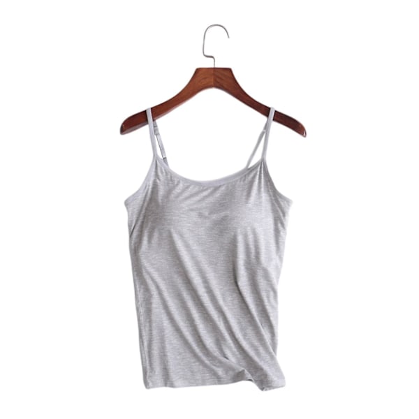 Kvinners Camisole Topper Med Innebygd BH Hals Vest Polstret Slim Fit Tank Topper -- 3XL Gray