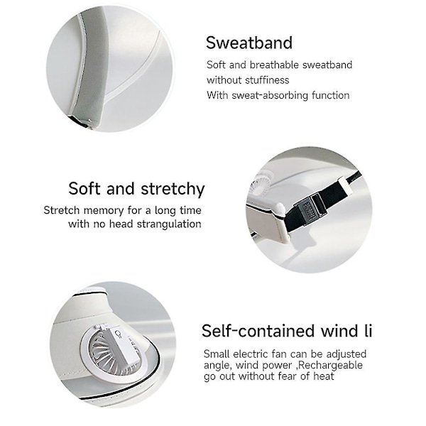 Solskyggehatte med ventilator - tre hastigheder USB genopladelig, solbeskyttende solhat til kvinder/mænd/børn, justerbar spændestrop solhat 6. juni 15 Black