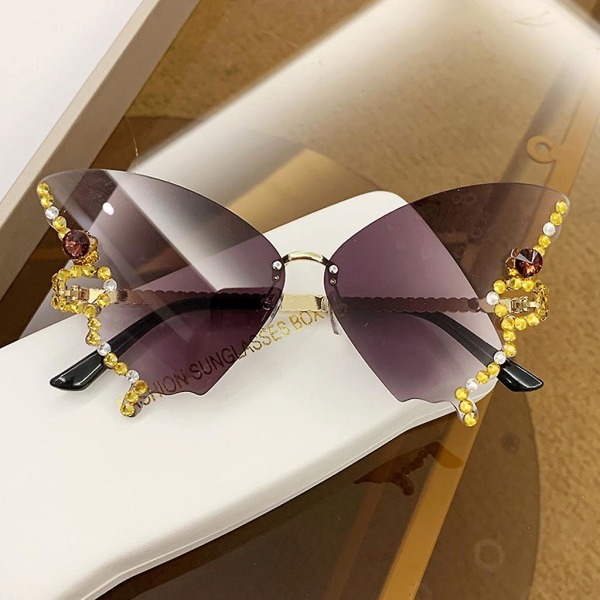 Rhinestone Butterfly Solbriller Butterfly Solbriller Kvinder Rimless Solbriller Gray Blue Grey blue