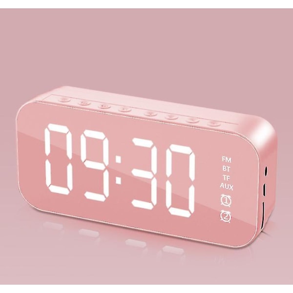 Multifunktionell LED digital väckarklocka, Bluetooth högtalare, skrivbordsbord vid sängen självlysande elektronisk musikdosa (rosa) pink